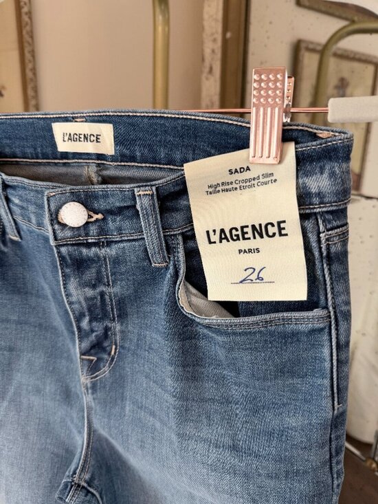 L'AGENCE Denim - L'Agence Sada High Rise Cropped Slim-Leg Raw-Hem Ankle Jeans - Cambridge - NWT